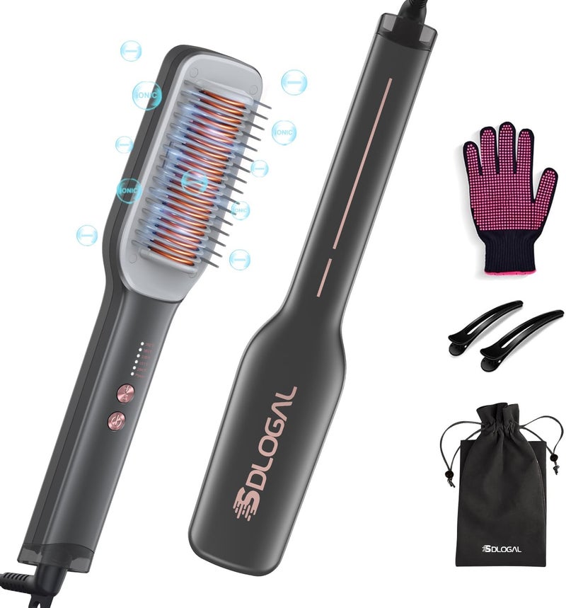 SDLOGAL Hair Straightener Brush – Hair Straightening Iron with Built-in Comb, 20s Fast Heating & 5 Temp Settings & Anti-Scald, Perfect for Professional Salon at Home (Black - Matte) - Image 1